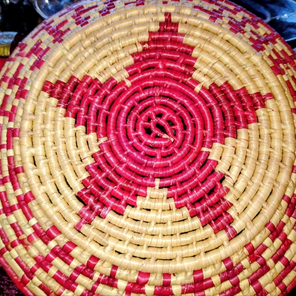 Vintage Bohemian Hand Woven Bright Ener Set Three Basket & Bowls Lids Mint - Picture 8 of 15